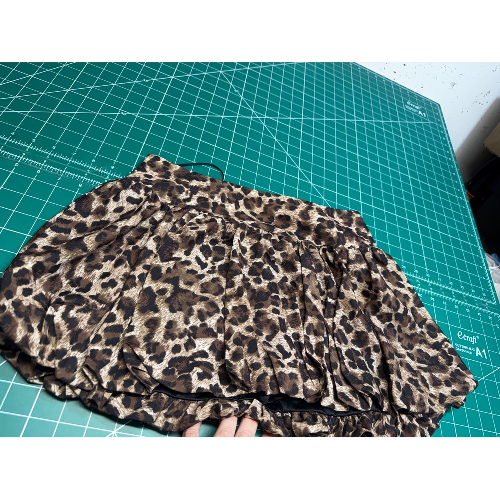 Pretty Garbage Leopard Print Bubble Hem Mini Skirt Brown Animal Cheetah Womens S